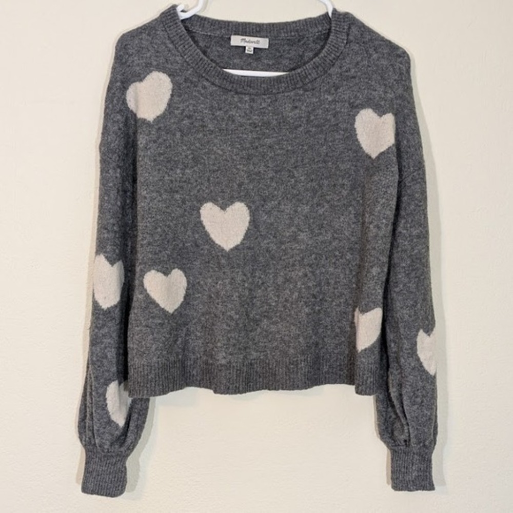 Madewell Heart Dot Balloon Sleeve Wool‎ Alpaca Stretch Knit Sweater XS Preppy